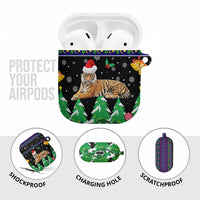 Malaysia Christmas AirPods Case with Tiger Santa Hat Snowflakes and Holiday Tree Pattern - Wonder Print Shop