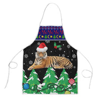 Malaysia Christmas Apron with Tiger Santa Hat Snowflakes and Holiday Tree Pattern - Wonder Print Shop