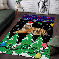 Malaysia Christmas Area Rug with Tiger Santa Hat Snowflakes and Holiday Tree Pattern - Wonder Print Shop