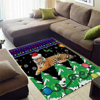 Malaysia Christmas Area Rug with Tiger Santa Hat Snowflakes and Holiday Tree Pattern - Wonder Print Shop