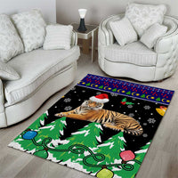 Malaysia Christmas Area Rug with Tiger Santa Hat Snowflakes and Holiday Tree Pattern - Wonder Print Shop