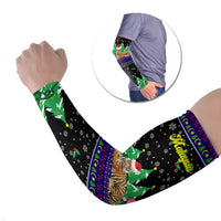 Malaysia Christmas Arm Sleeves with Tiger Santa Hat Snowflakes and Holiday Tree Pattern - Wonder Print Shop