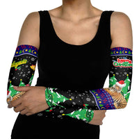 Malaysia Christmas Arm Sleeves with Tiger Santa Hat Snowflakes and Holiday Tree Pattern - Wonder Print Shop