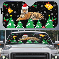 Malaysia Christmas Auto Sun Shade with Tiger Santa Hat Snowflakes and Holiday Tree Pattern - Wonder Print Shop