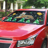 Malaysia Christmas Auto Sun Shade with Tiger Santa Hat Snowflakes and Holiday Tree Pattern - Wonder Print Shop