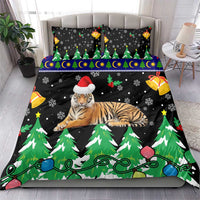 Malaysia Christmas Bedding Set with Tiger Santa Hat Snowflakes and Holiday Tree Pattern - Wonder Print Shop