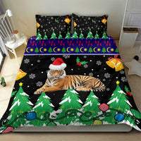 Malaysia Christmas Bedding Set with Tiger Santa Hat Snowflakes and Holiday Tree Pattern - Wonder Print Shop