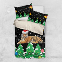 Malaysia Christmas Bedding Set with Tiger Santa Hat Snowflakes and Holiday Tree Pattern - Wonder Print Shop