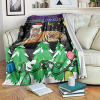 Malaysia Christmas Blanket with Tiger Santa Hat Snowflakes and Holiday Tree Pattern - Wonder Print Shop