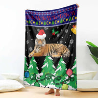 Malaysia Christmas Blanket with Tiger Santa Hat Snowflakes and Holiday Tree Pattern - Wonder Print Shop