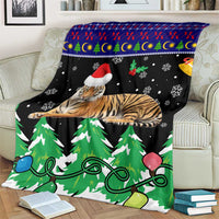 Malaysia Christmas Blanket with Tiger Santa Hat Snowflakes and Holiday Tree Pattern - Wonder Print Shop