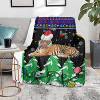 Malaysia Christmas Blanket with Tiger Santa Hat Snowflakes and Holiday Tree Pattern - Wonder Print Shop