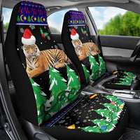 Malaysia Christmas Car Seat Cover with Tiger Santa Hat Snowflakes and Holiday Tree Pattern - Wonder Print Shop