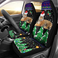 Malaysia Christmas Car Seat Cover with Tiger Santa Hat Snowflakes and Holiday Tree Pattern - Wonder Print Shop