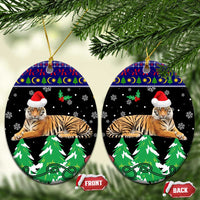 Malaysia Christmas Ceramic Ornament with Tiger Santa Hat Snowflakes and Holiday Tree Pattern - Wonder Print Shop