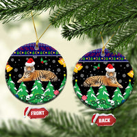 Malaysia Christmas Ceramic Ornament with Tiger Santa Hat Snowflakes and Holiday Tree Pattern - Wonder Print Shop