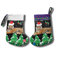 Malaysia Christmas Stocking with Tiger Santa Hat Snowflakes and Holiday Tree Pattern - Wonder Print Shop