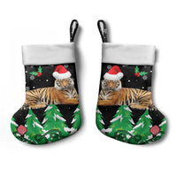 Malaysia Christmas Stocking with Tiger Santa Hat Snowflakes and Holiday Tree Pattern - Wonder Print Shop