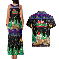 Malaysia Christmas Couples Matching Tank Maxi Dress and Hawaiian Shirt with Tiger Santa Hat Snowflakes and Holiday Tree Pattern - Wonder Print Shop
