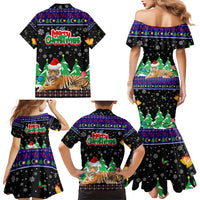 Malaysia Christmas Family Matching Mermaid Dress and Hawaiian Shirt with Tiger Santa Hat Snowflakes and Holiday Tree Pattern - Wonder Print Shop