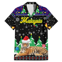Malaysia Christmas Family Matching Mermaid Dress and Hawaiian Shirt with Tiger Santa Hat Snowflakes and Holiday Tree Pattern - Wonder Print Shop