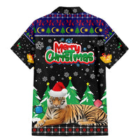 Malaysia Christmas Family Matching Mermaid Dress and Hawaiian Shirt with Tiger Santa Hat Snowflakes and Holiday Tree Pattern - Wonder Print Shop