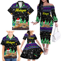 Malaysia Christmas Family Matching Off The Shoulder Long Sleeve Dress and Hawaiian Shirt with Tiger Santa Hat Snowflakes and Holiday Tree Pattern - Wonder Print Shop