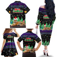 Malaysia Christmas Family Matching Off The Shoulder Long Sleeve Dress and Hawaiian Shirt with Tiger Santa Hat Snowflakes and Holiday Tree Pattern - Wonder Print Shop