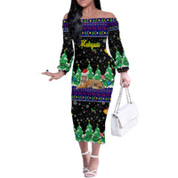 Malaysia Christmas Family Matching Off The Shoulder Long Sleeve Dress and Hawaiian Shirt with Tiger Santa Hat Snowflakes and Holiday Tree Pattern - Wonder Print Shop