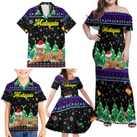 Malaysia Christmas Family Matching Off Shoulder Maxi Dress and Hawaiian Shirt with Tiger Santa Hat Snowflakes and Holiday Tree Pattern - Wonder Print Shop