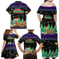 Malaysia Christmas Family Matching Off Shoulder Maxi Dress and Hawaiian Shirt with Tiger Santa Hat Snowflakes and Holiday Tree Pattern - Wonder Print Shop