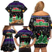 Malaysia Christmas Family Matching Off Shoulder Short Dress and Hawaiian Shirt with Tiger Santa Hat Snowflakes and Holiday Tree Pattern - Wonder Print Shop