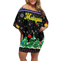 Malaysia Christmas Family Matching Off Shoulder Short Dress and Hawaiian Shirt with Tiger Santa Hat Snowflakes and Holiday Tree Pattern - Wonder Print Shop