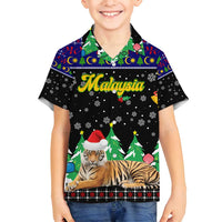 Malaysia Christmas Family Matching Puletasi and Hawaiian Shirt with Tiger Santa Hat Snowflakes and Holiday Tree Pattern - Wonder Print Shop