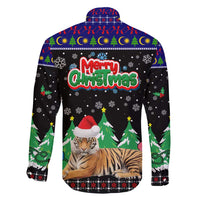 Malaysia Christmas Family Matching Short Sleeve Bodycon Dress and Hawaiian Shirt with Tiger Santa Hat Snowflakes and Holiday Tree Pattern - Wonder Print Shop