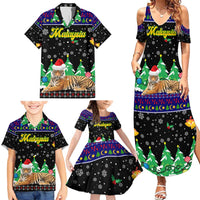 Malaysia Christmas Family Matching Summer Maxi Dress and Hawaiian Shirt with Tiger Santa Hat Snowflakes and Holiday Tree Pattern - Wonder Print Shop