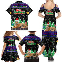 Malaysia Christmas Family Matching Summer Maxi Dress and Hawaiian Shirt with Tiger Santa Hat Snowflakes and Holiday Tree Pattern - Wonder Print Shop