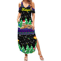 Malaysia Christmas Family Matching Summer Maxi Dress and Hawaiian Shirt with Tiger Santa Hat Snowflakes and Holiday Tree Pattern - Wonder Print Shop