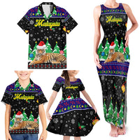 Malaysia Christmas Family Matching Tank Maxi Dress and Hawaiian Shirt with Tiger Santa Hat Snowflakes and Holiday Tree Pattern - Wonder Print Shop