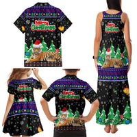 Malaysia Christmas Family Matching Tank Maxi Dress and Hawaiian Shirt with Tiger Santa Hat Snowflakes and Holiday Tree Pattern - Wonder Print Shop