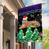 Malaysia Christmas Garden Flag with Tiger Santa Hat Snowflakes and Holiday Tree Pattern - Wonder Print Shop