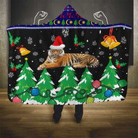 Malaysia Christmas Hooded Blanket with Tiger Santa Hat Snowflakes and Holiday Tree Pattern - Wonder Print Shop
