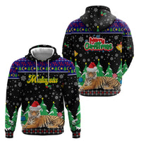 Malaysia Christmas Hoodie with Tiger Santa Hat Snowflakes and Holiday Tree Pattern - Wonder Print Shop