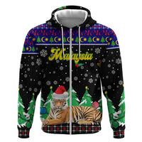 Malaysia Christmas Hoodie with Tiger Santa Hat Snowflakes and Holiday Tree Pattern - Wonder Print Shop