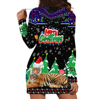Malaysia Christmas Hoodie Dress with Tiger Santa Hat Snowflakes and Holiday Tree Pattern - Wonder Print Shop