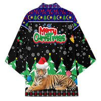 Malaysia Christmas Kimono with Tiger Santa Hat Snowflakes and Holiday Tree Pattern - Wonder Print Shop