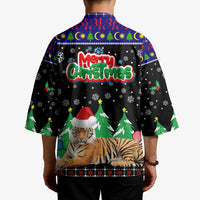 Malaysia Christmas Kimono with Tiger Santa Hat Snowflakes and Holiday Tree Pattern - Wonder Print Shop