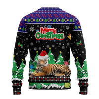 Malaysia Christmas Ugly Christmas Sweater with Tiger Santa Hat Snowflakes and Holiday Tree Pattern - Wonder Print Shop