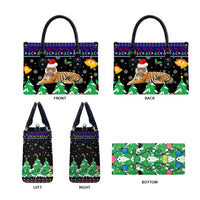 Malaysia Christmas Leather Bag with Tiger Santa Hat Snowflakes and Holiday Tree Pattern - Wonder Print Shop