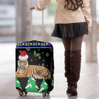 Malaysia Christmas Luggage Cover with Tiger Santa Hat Snowflakes and Holiday Tree Pattern - Wonder Print Shop